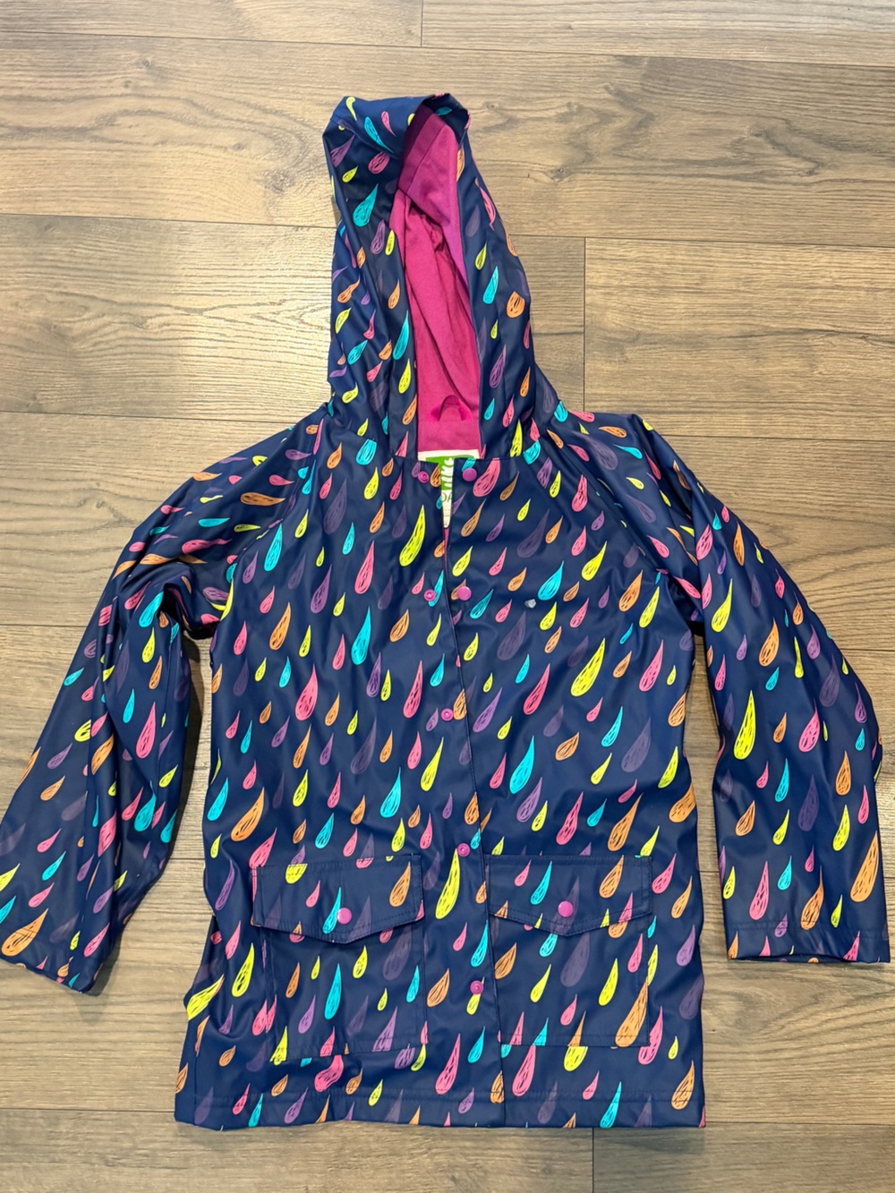 OAK Navy Raincoat with Multicolor Raindrop Print